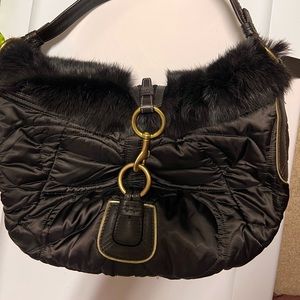 Dark chocolate rabbit fur Coach bag